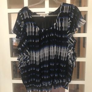 Black and blue flutter sleeve blouse